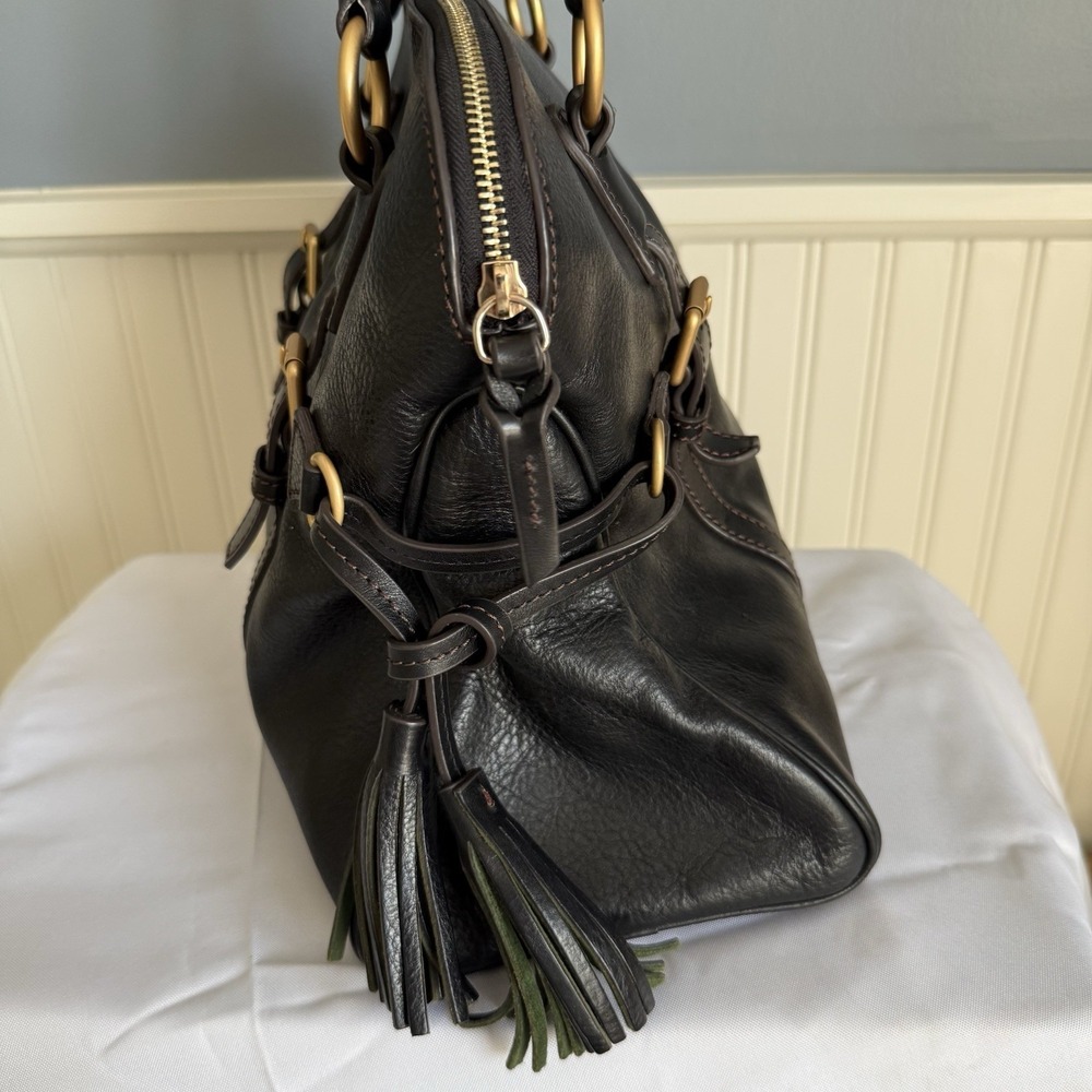 DOONEY & BOURKE Florentine Domed Buckle Satchel Shoulder Bag Purse Black Tassel - Picture 4 of 15